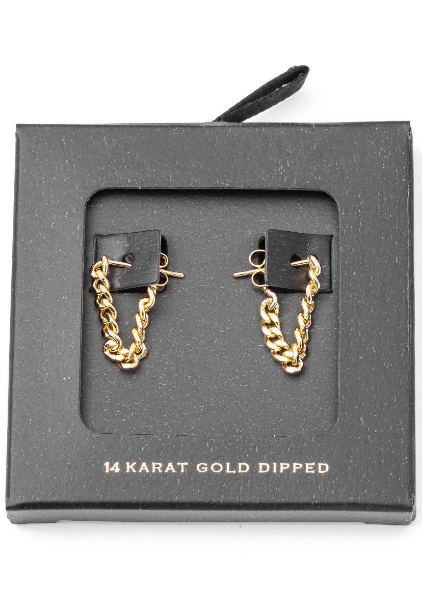 14K gold chain dangle stud earrings