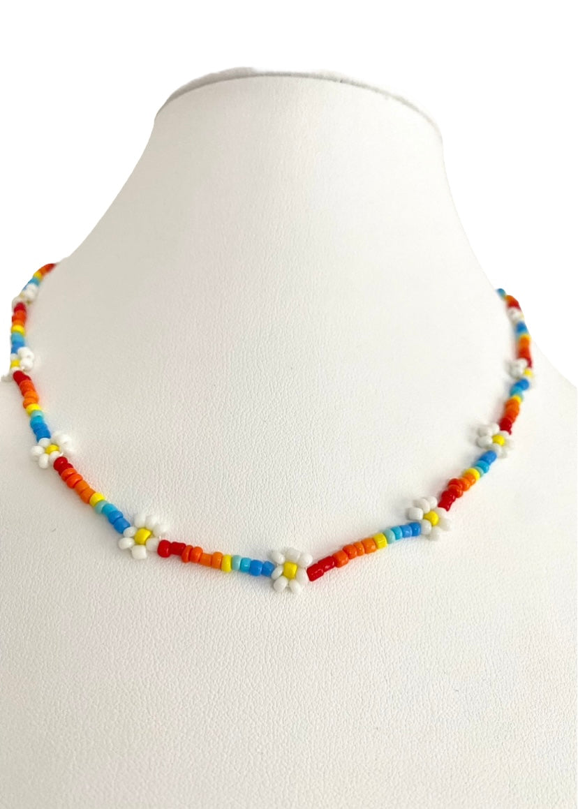 Flower Rainbow Bead Necklace