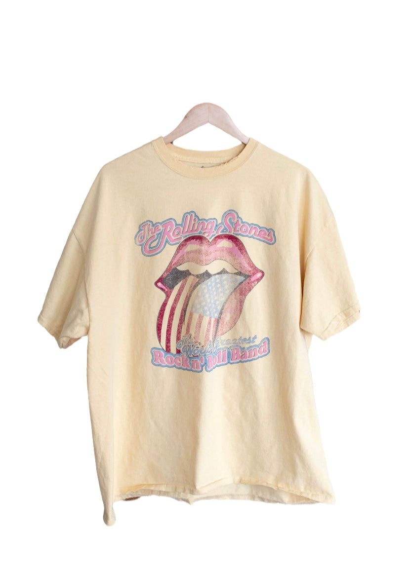 Rolling Stones World's Greatest Band Yellow Thrifted Distressed Tee