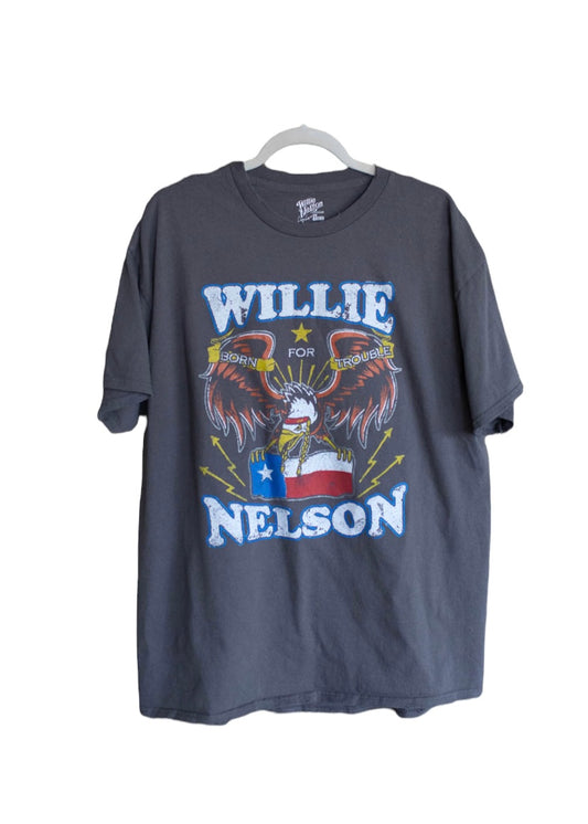 Willie Nelson Born For Trouble Dark Gray Thrifted Tee