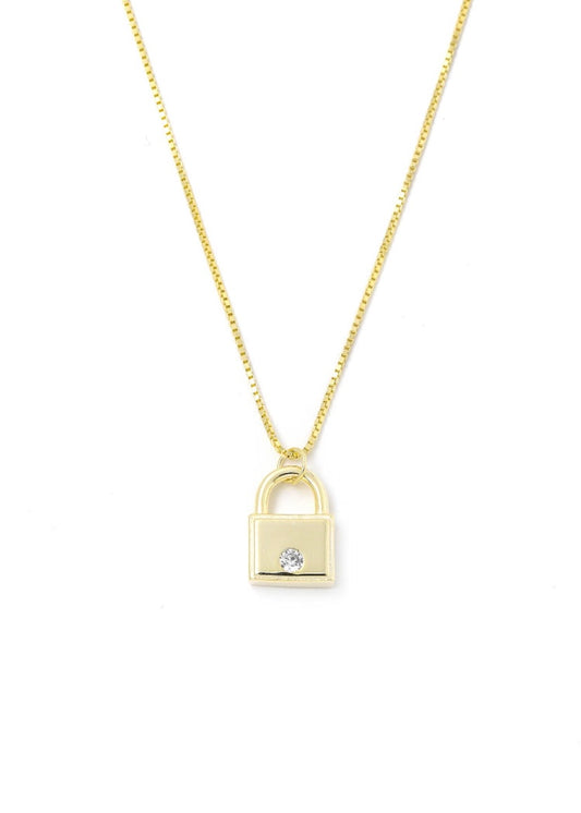 Gold Dainty Padlock Chain Necklace