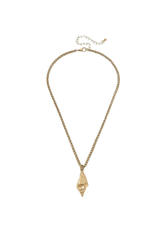 Shell Pendant Necklace in Worn Gold
