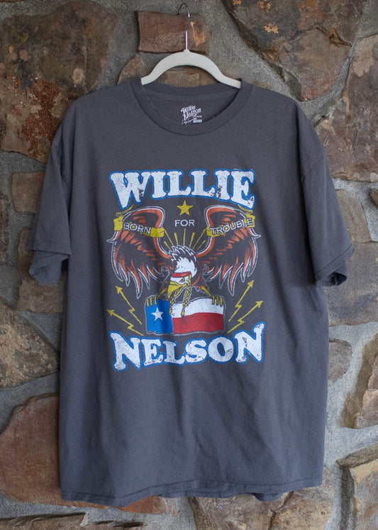 Willie Nelson Born For Trouble Dark Gray Thrifted Tee