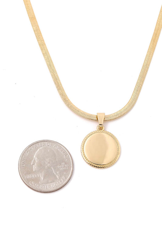 Gold Disc Pendant Snake Chain Necklace