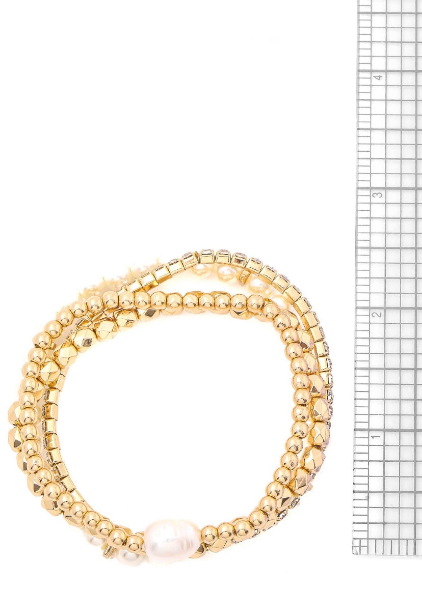 Gold Pearl Mixed Bead Bracelet Set